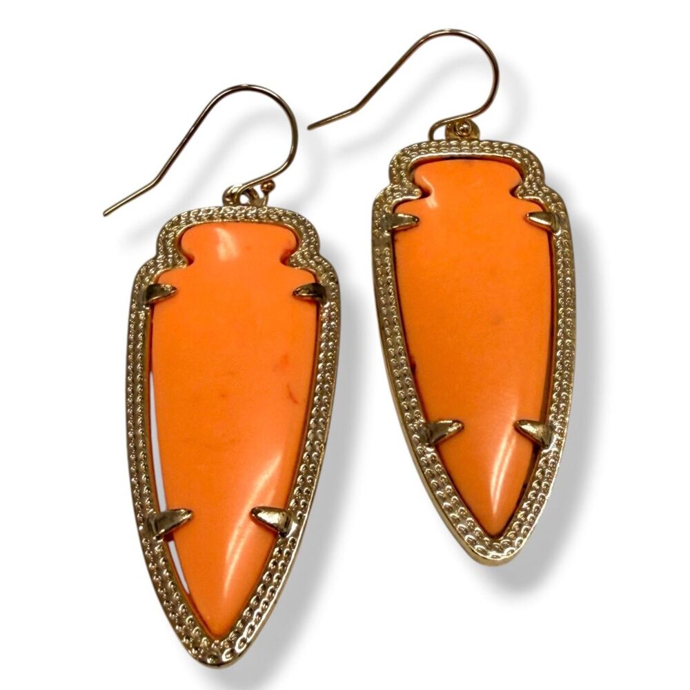 Kendra Scott Skylar Drop Earrings Gold and Coral Orange Magnesite Rare Retired